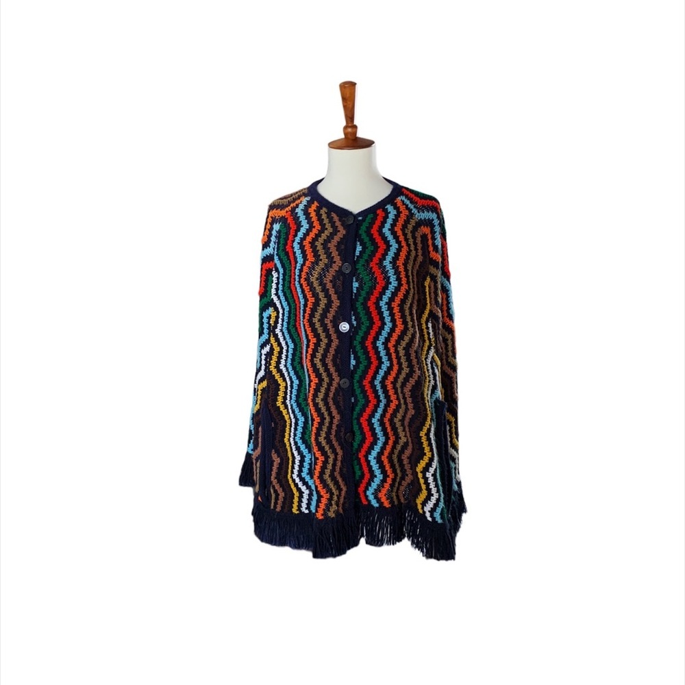 Vintage Rainbow Stripe‎ Crochet Cape Size S/M